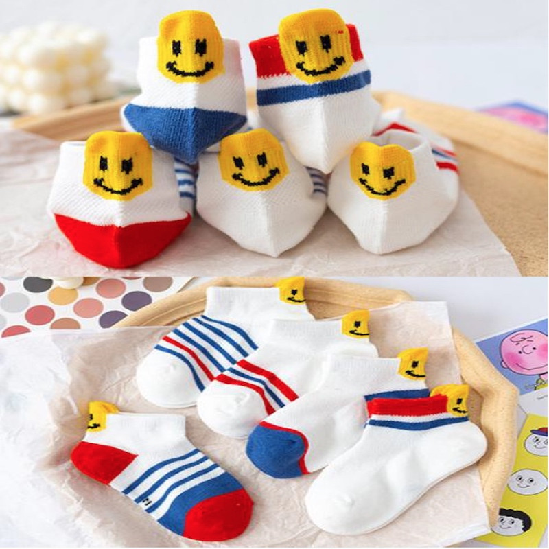 Smiley Mesh 6-12 Years Summer Spring Socks White Set of 5 Pairs KS225